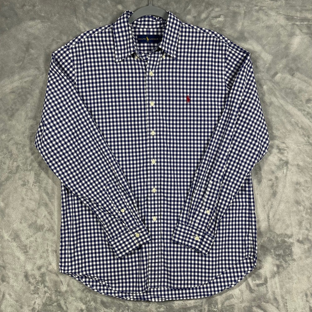 Ralph Lauren Men Gingham Button Down‎ Shirt Red Pony Logo Long Sleeve Size L